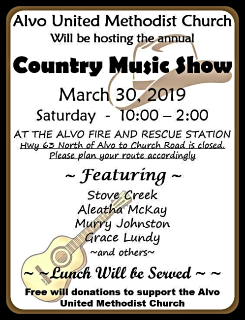 2019 03 20 Alvo Country Music Show Flier