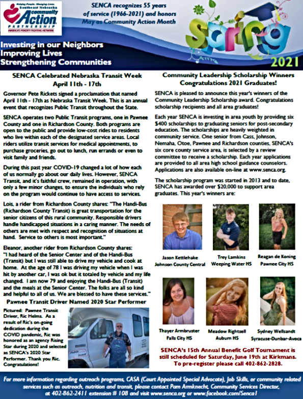 2021 SENCA SPRING NEWSLETTER 1