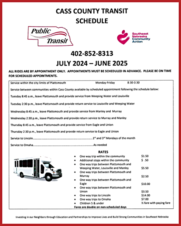 2024 08 07 SENCA transit schedule July June