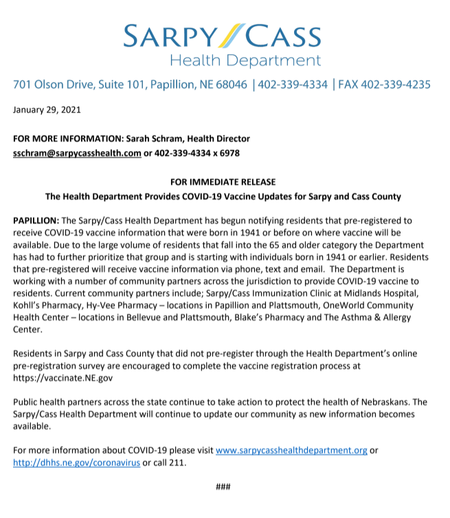 Sarpy Cass update 020221