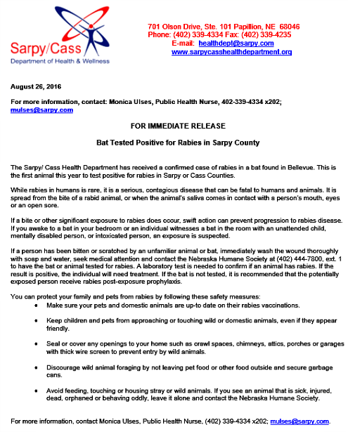 2016 08 31 Sarpy Cass rabid bats