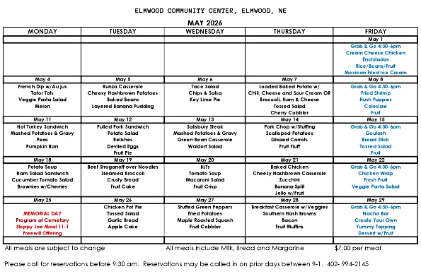 2026 05 06 Elm Community Center May Menu 1
