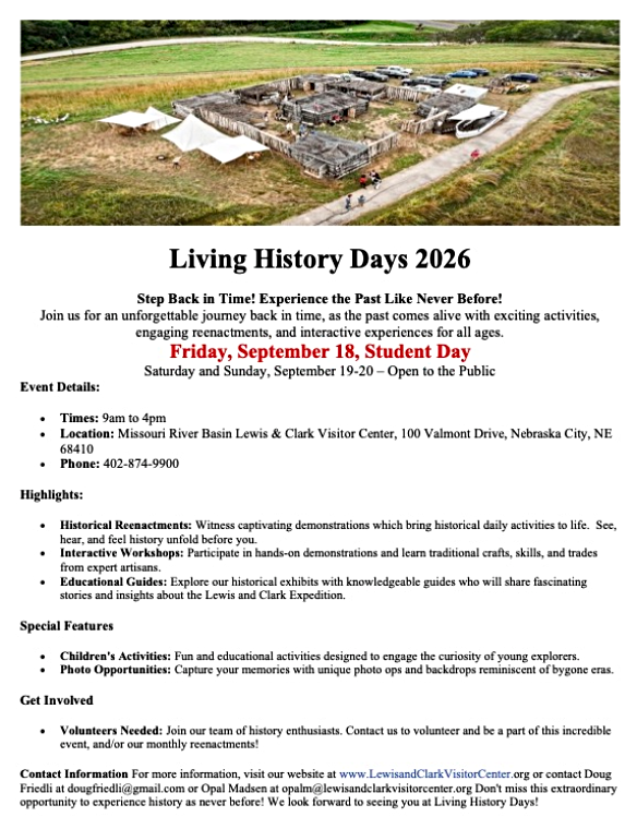 2026 09 02 NC LEWIS CLARK Living History Day for Students Photos Flyer 2026