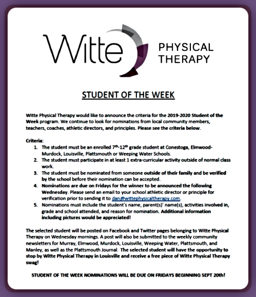 2019 09 18 WITTE Student of the Week 1
