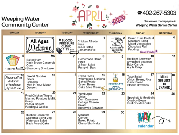 2026 04 01 WW Senior April menu